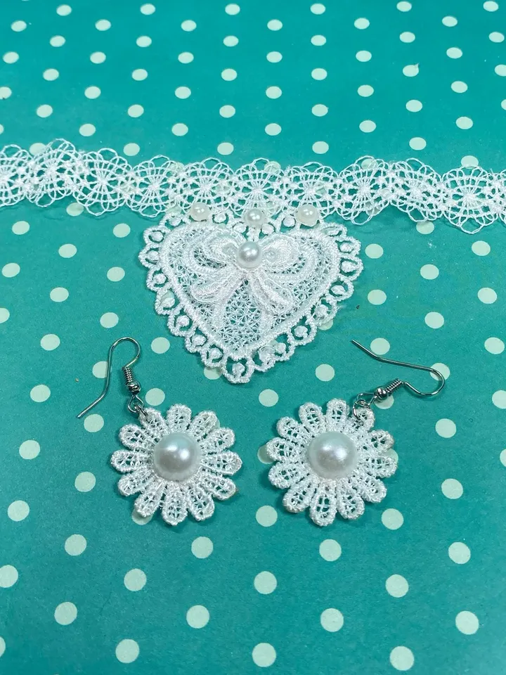 Lace choker with earrings. Set of jewelry.