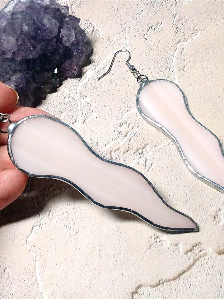 Octopus tentacle earrings, milk glass earrings, Dangle earrings, simple stained glass, Wavy earring, curved earrings
