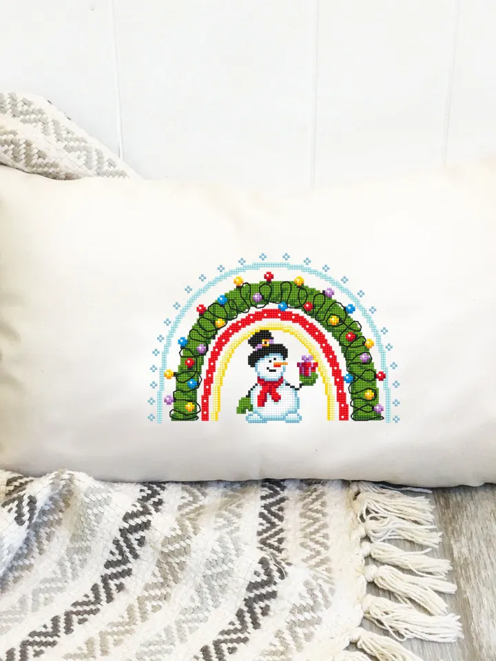 Rainbow Christmas cross stitch pattern PDF download Small snowman cross stitch chart, Christmas pattern digital PDF, Christmas lights #N138