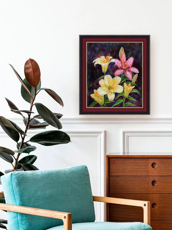 "Lilies" original wall art watercolor painting flower picture