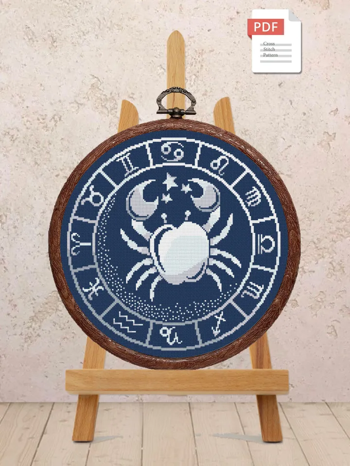 Cancer Silver Cross Stitch Pattern, Zodiac Cross Stitch, Astrology Cross Stitch, Cancer Pattern, Zodiac Sign Cross Stitch, Cancer #zdc017