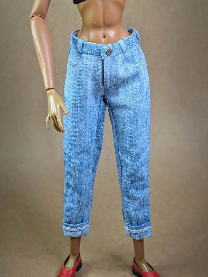Handmade light blue Boyfriend jeans for 16 inch Fashion Royalty dolls (FR16)