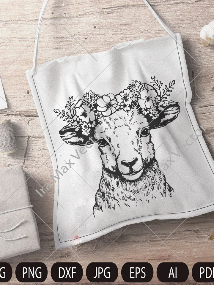 Lamb Svg, Sheep svg, lamb with flower crown, Cute Farm Animal, Livestock,farm life, Lamb Clipart, Lamb Vector, Lamb printable, Lambs svg