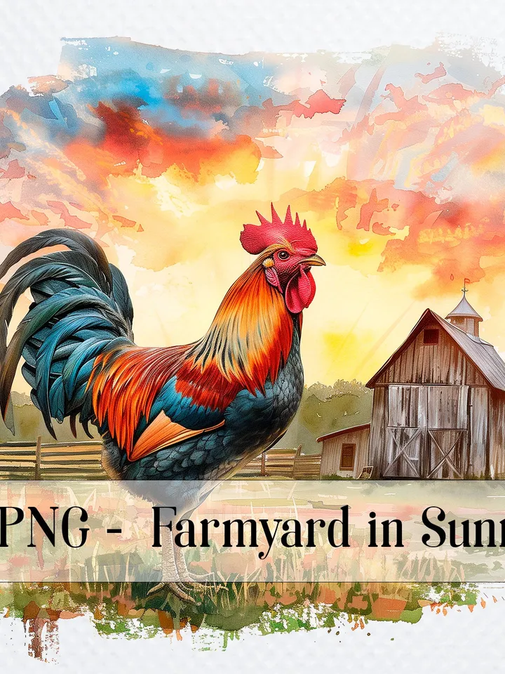 20 Farmyard in Sunrise Clipart, Printable Watercolor Farm landscape clipart for sublimation, High Resolution, junk journal, Paper craft
