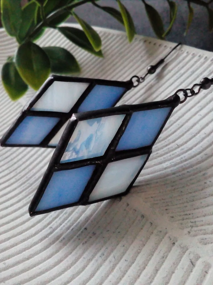 Checkerboard earrrings, chess earrings, plaid earrings, check earrings, geometric earrrings, simple stained glass