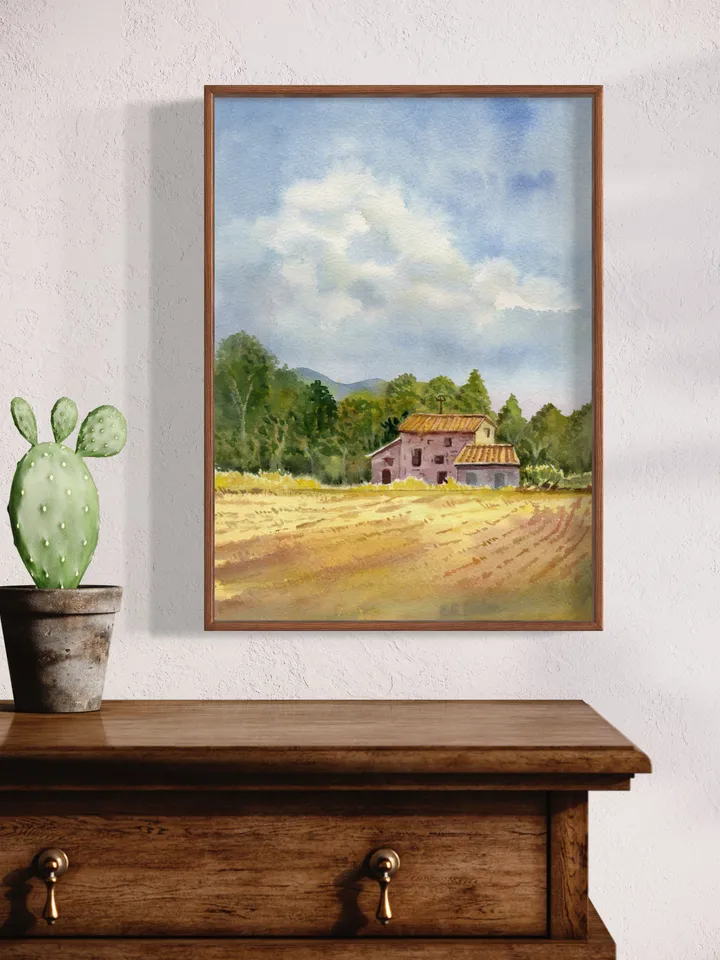 Landscape Barn French Provence Wall Art, Rustic Farmhouse Art, Country Home Decor, Barn Painting, Tuscany Painting Print
