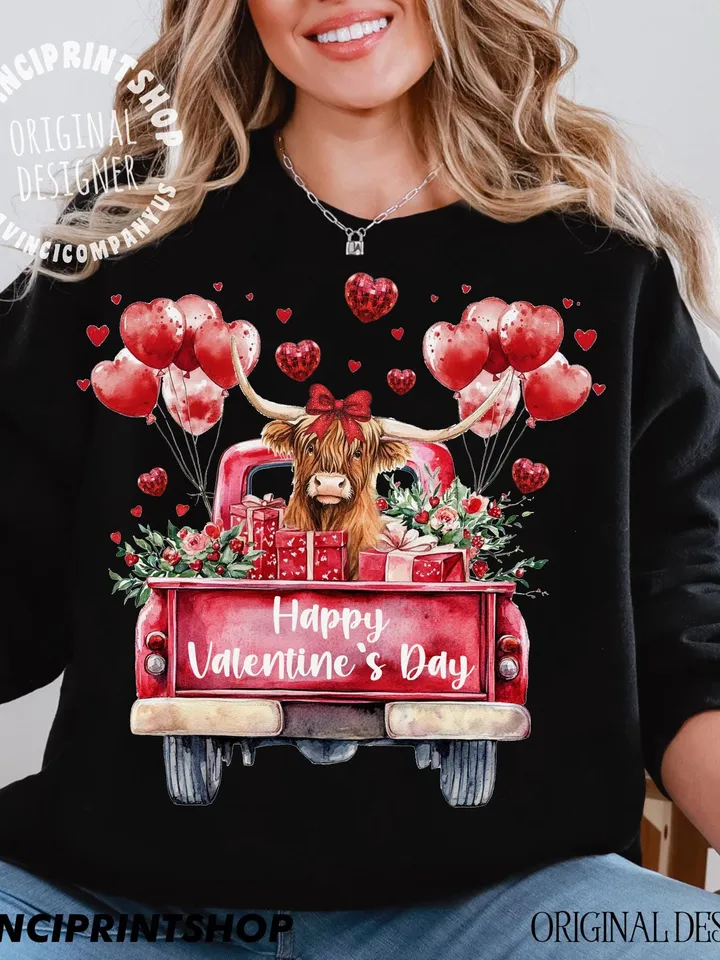 Valentines Highland Cow PNG, Happy Valentine’s Day PNG, Highland cow png, Western Valentine png, Valentines Sublimation, Western Country png
