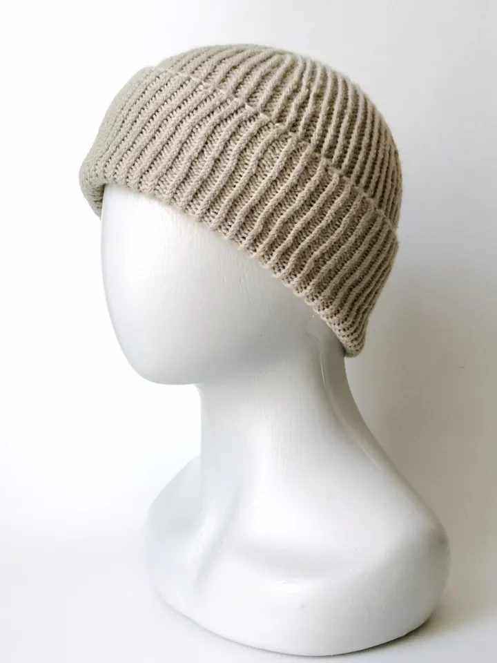 Handmade Merino Wool Men's Beanie: Ribbed Knit, Seamless Comfort, Fisherman Style, Cozy and Warm Hat with Fold-up Cuff. FREE SHIPPING!