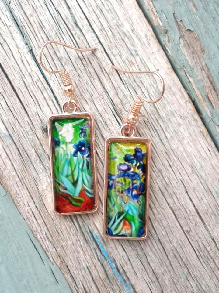 Van gogh Irises Earrings, Van Gogh earrings, Van Gogh painting, Van Gogh art, Van Gogh print, Irises Earrings
