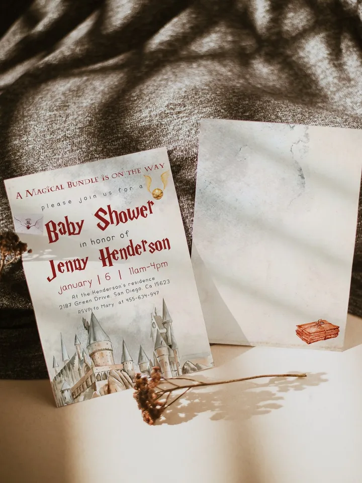 Wizard Baby Shower Invitation; Magic School Baby Schower Invite template; A Magical Bundle on the Way; Magic School Invite editable canva