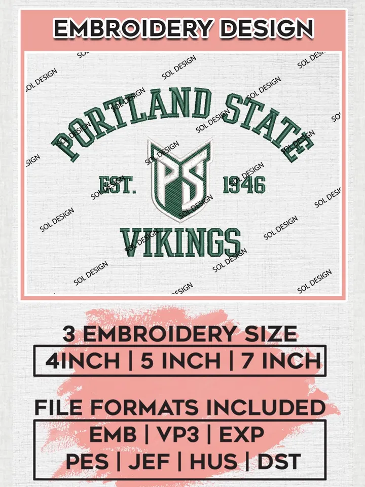 NCAA Portland State Vikings Est 1946 Logo Embroidery Designs, NCAA Portland State Vikings Team Embroidery, NCAA Team Logo, 3 sizes, Machine embroidery Files, Digital Download