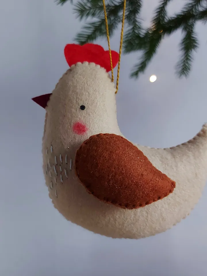 Felt Chicken ornament SET of two for Easter decor