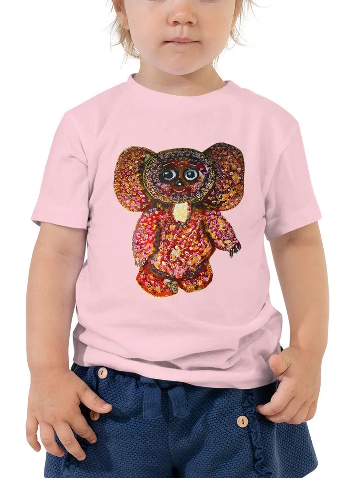 Cheburashka Toddler Short Sleeve Tee made with my original mix media painting,special kids gift,designer toddler wear,unique handmade shirt