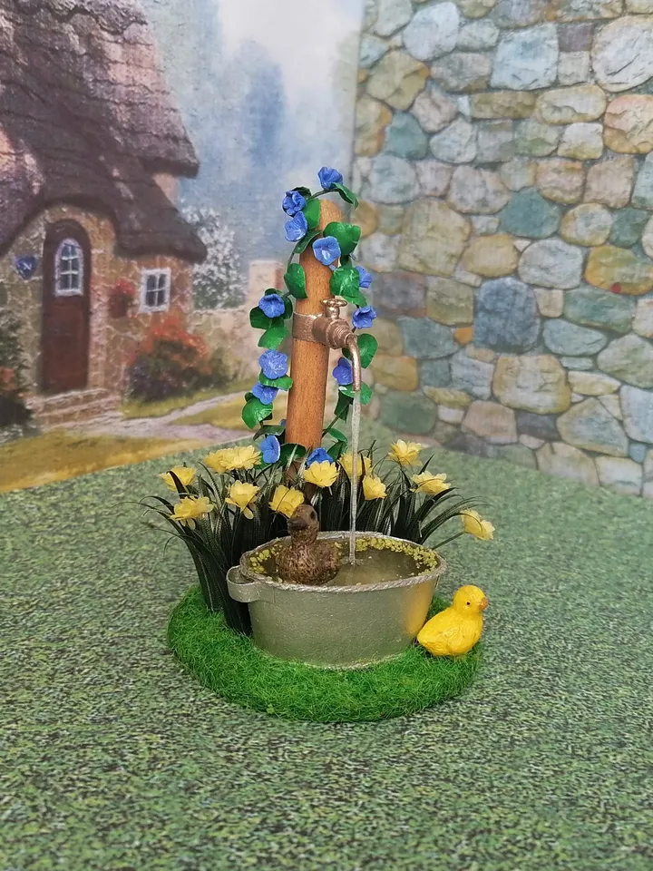 Composition for a puppet garden. Dollhouse miniature 1:12.