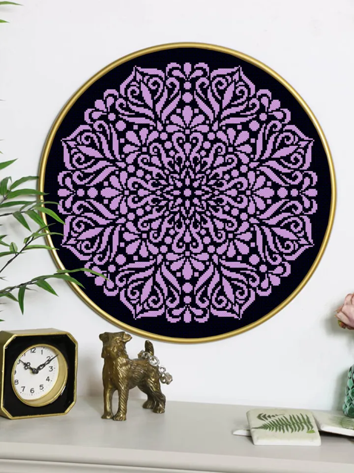 Mandala cross stitch pattern download PDF Monochrome floral ornament cross stitch chart, Simple mandala pattern PDF, DIY Home decor #M132