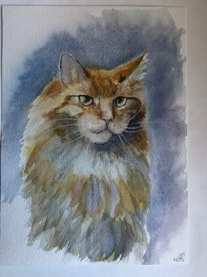 Cat portrait original watercolour painting hand painted