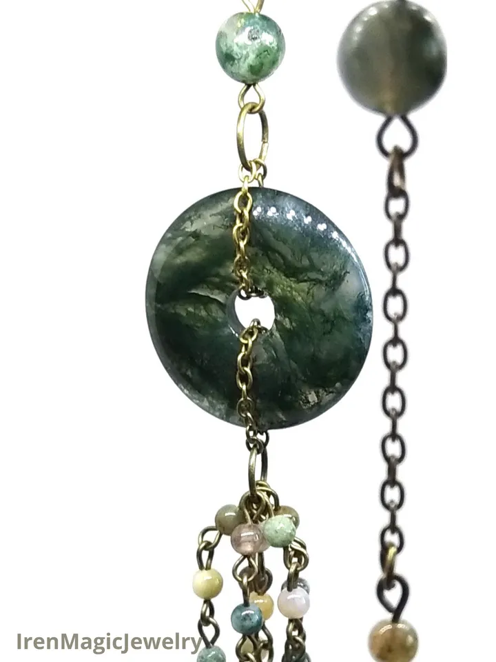 Moss Agate Sautoir Long boho necklace