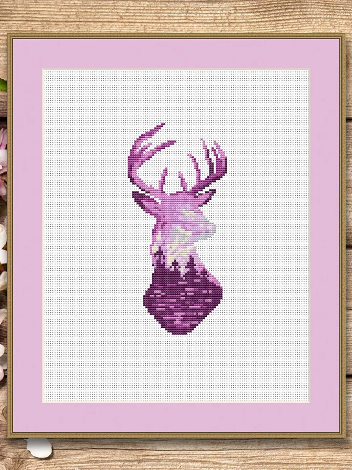 Deer Cross Stitch Pattern, Animal Cross Stitch, Embroidery Deer, Watercolor Deer Silhouette Cross Stitch, Modern Cross Stitch #anm022