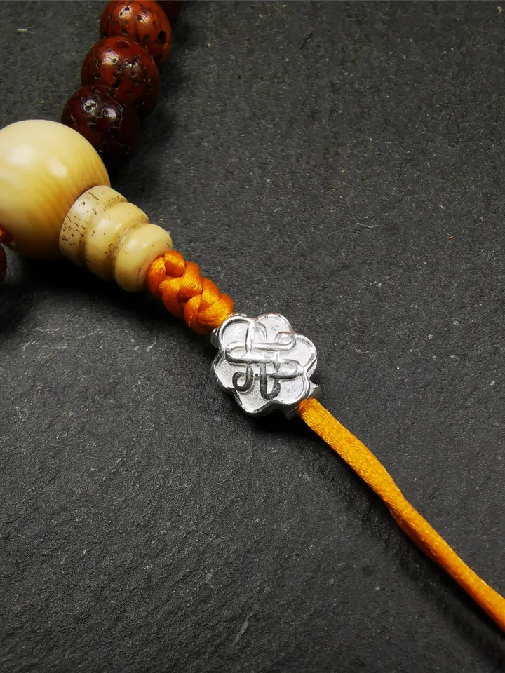 Gandhanra Handmade Tibetan Buddhist Mala Bead,Sterling Silver Lucky Knot Bead,Endless Knot Bead for Prayer Beads,Jewelry Accessories