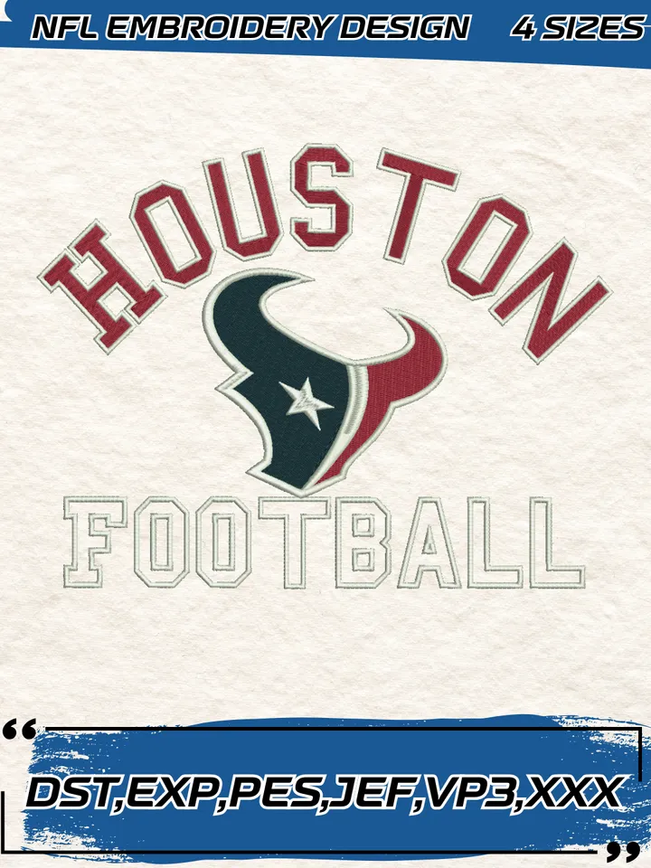 Houston Texans Embroidery Designs, Football Team NFL Machine Embroidery Digitized Pes Files, 4 Sizes, Digital Download