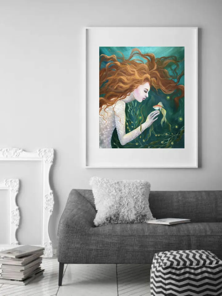 Mermaid Original Painting Woman Oil Painting Underwater Painting