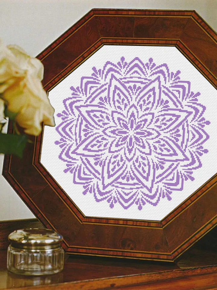 Flower mandala cross stitch pattern PDF download Mandala ornament cross stitch chart, Monochrome floral mandala pattern digital PDF #M232