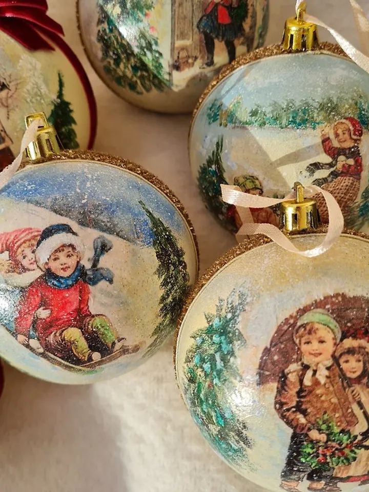 Handmade Christmas decoration ornament, Authentic illustration of farm children