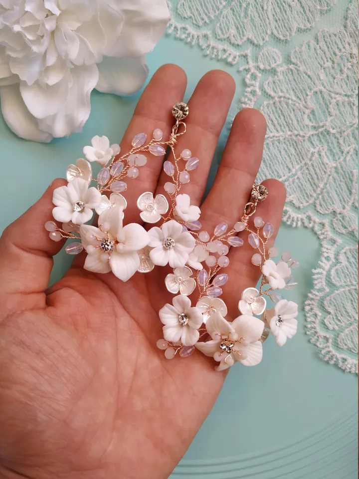 Opal Crystal Bridal Earrings Floral Wedding Earrings Boho Wedding Earrings Rose Gold Hoop Chandelier Earrings Statement Wedding Earrings