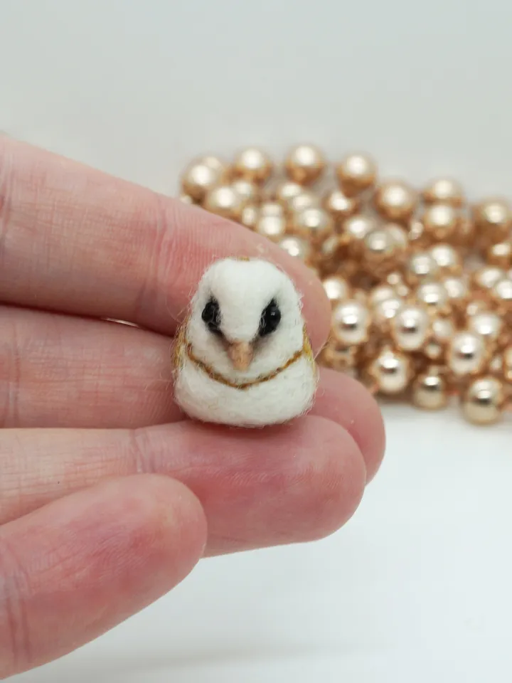Tiny needle felted barn owl, miniature white owl, made to order