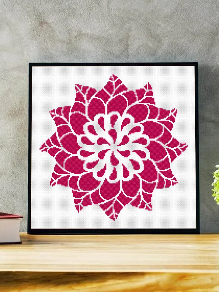 Flower mandala cross stitch pattern download PDF Easy mandala digital PDF Monochrome cross stitch Modern quick cross stitch Home decor #M124
