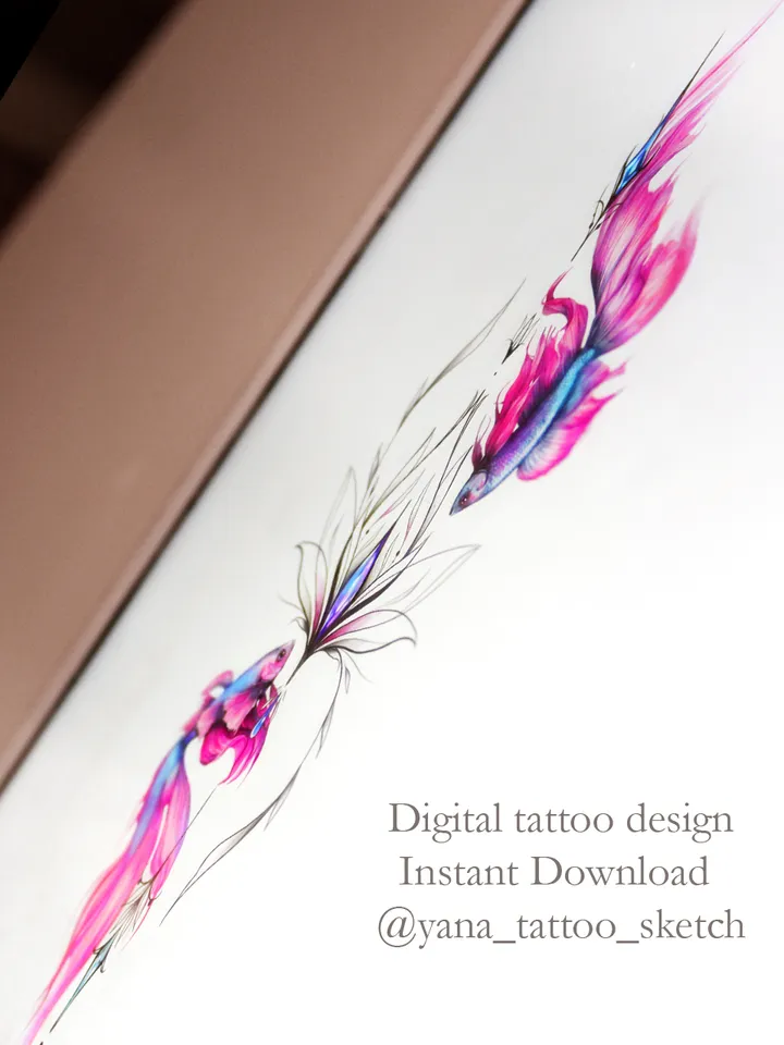 Pisces Tattoo Design Fishes Tattoo Idea Sketch Stencil, Instant download PDF, JPG