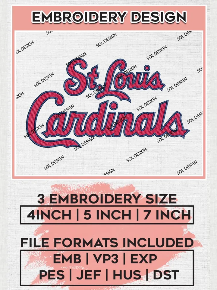 St. Louis Cardinals Wordmark Logo Embroidery Files, MLB St. Louis Cardinals Team Embroidery, MLB Teams, 3 sizes, MLB Machine embroidery designs, Digital Download