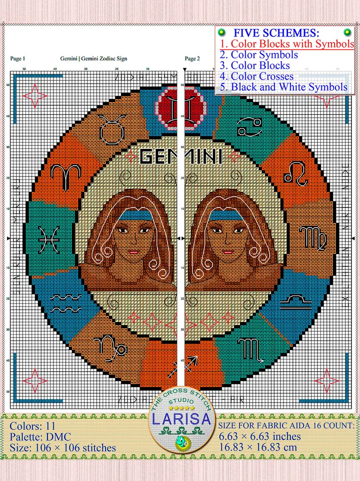 Gemini Cross Stitch Pattern | Gemini Zodiac Sign