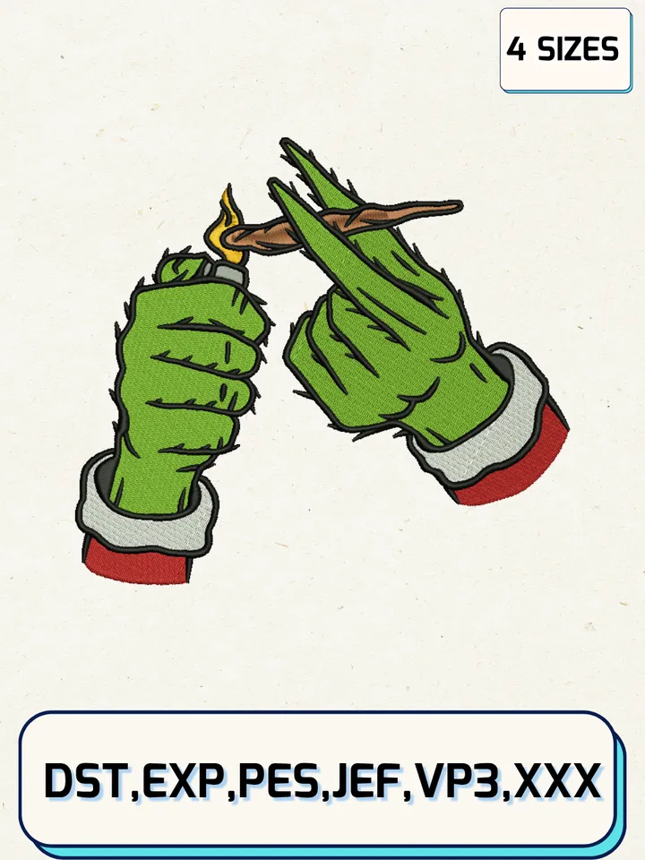 Grinch Hands Smoking Merry Christmas Embroidery Design,Christmas Embroidery Designs,Machine Embroidery Files,Grinch Embroidery Design,4 Sizes