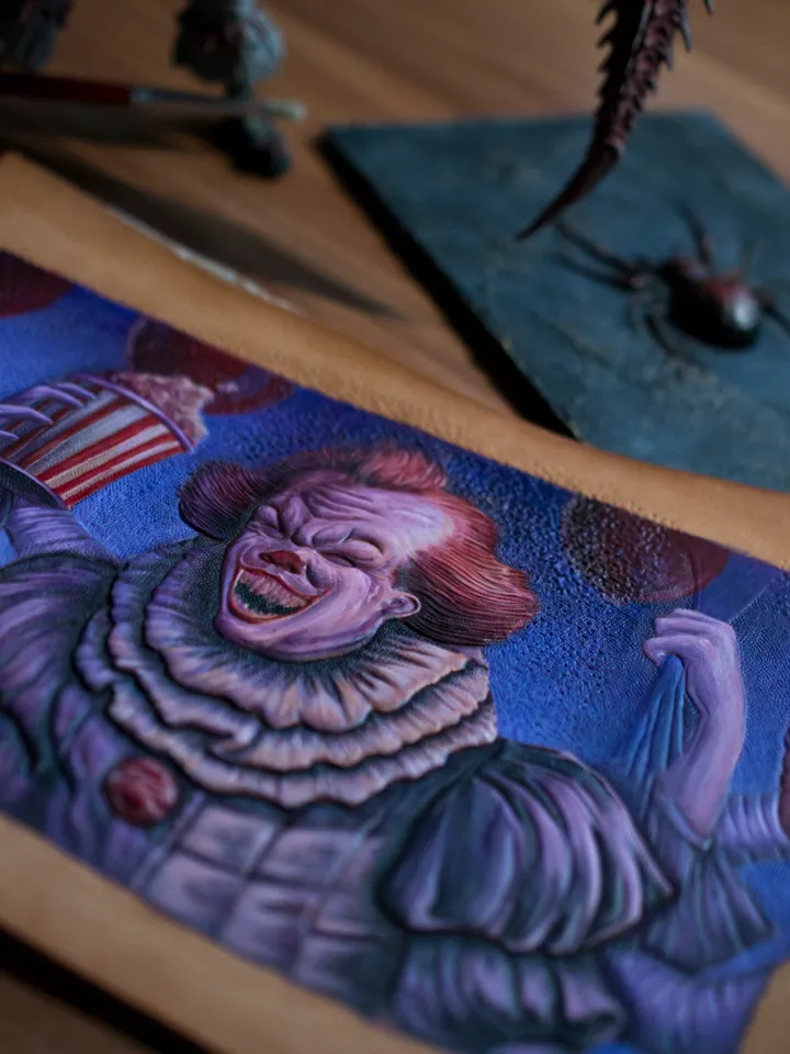 Original genuine leather painting Pennywise frame