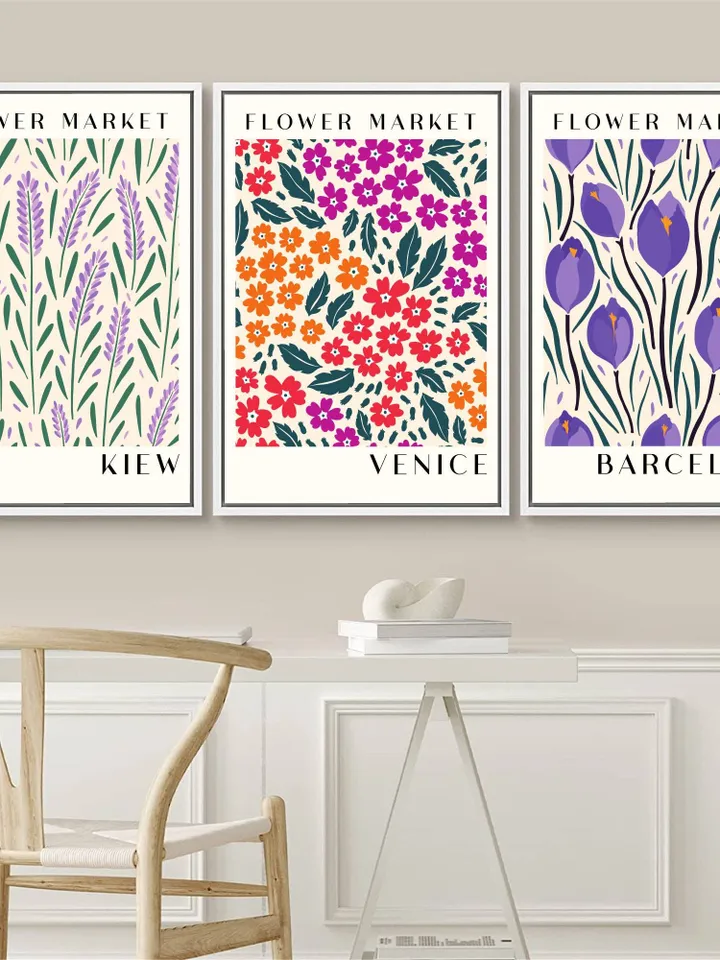 Flower Market Print Set of 500 Flower Gallery Wall Set, Trendy Floral Posters, Colorful Art Print Bundle, Botanical Art Set,Digital Download