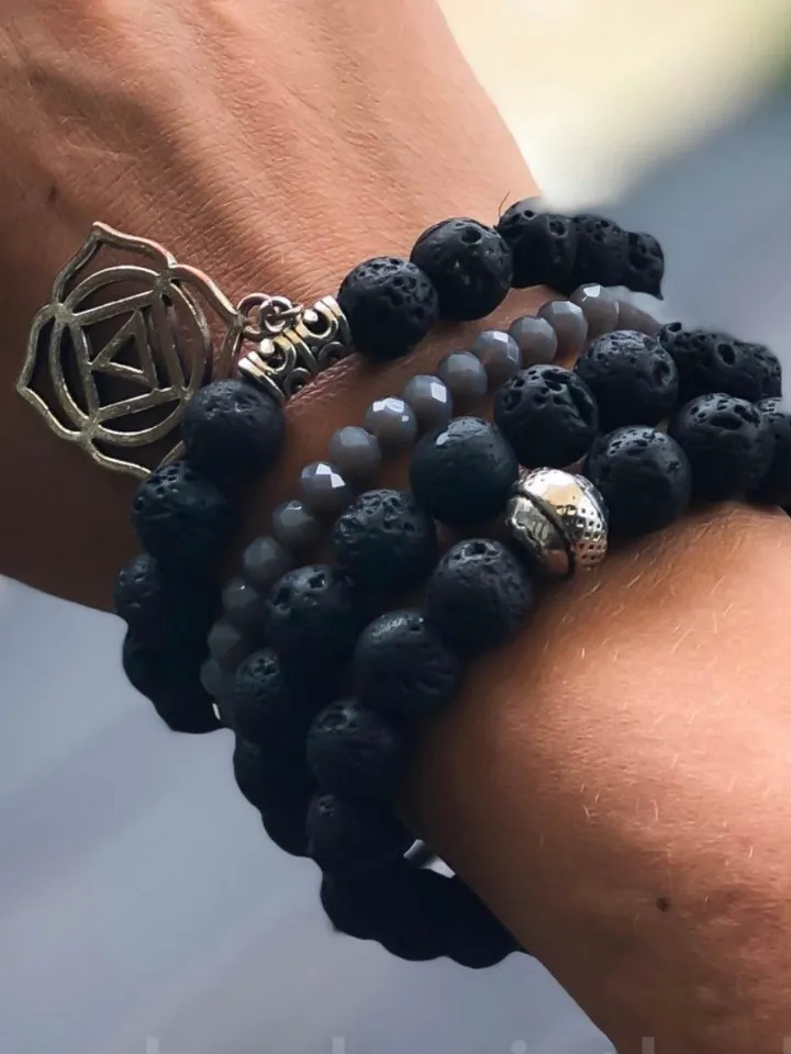 Genuine Lava Stone Woman Bracelet | Bali Jewerly | Black Gemstone Bracelet | Mala Bracelet | Aroma Bracelet | Brutal Bracelet Bead Black