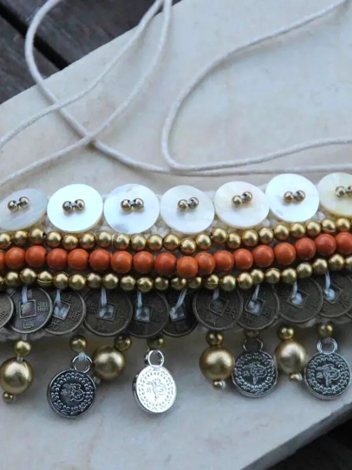 Boho Hippie Coachella Pearl Chinese Coin Bracelet | Macrame crochet tie bracelet | Bohemian Jewerly | shell bracelet bali crochet bohemian