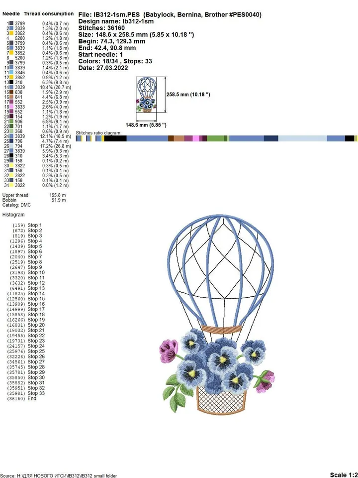 Air balloon with 3Dflowers Machine embroidery design digital embroidery pattern home and clothing décor embroidery motif 3Dembroidery design