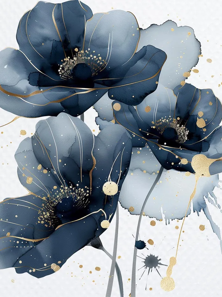 18 Abstract Blue Flowers PNG Bundle, Alcohol Ink Flowers Print Printable Watercolor clipart for sublimation, digital crafting, junk journals