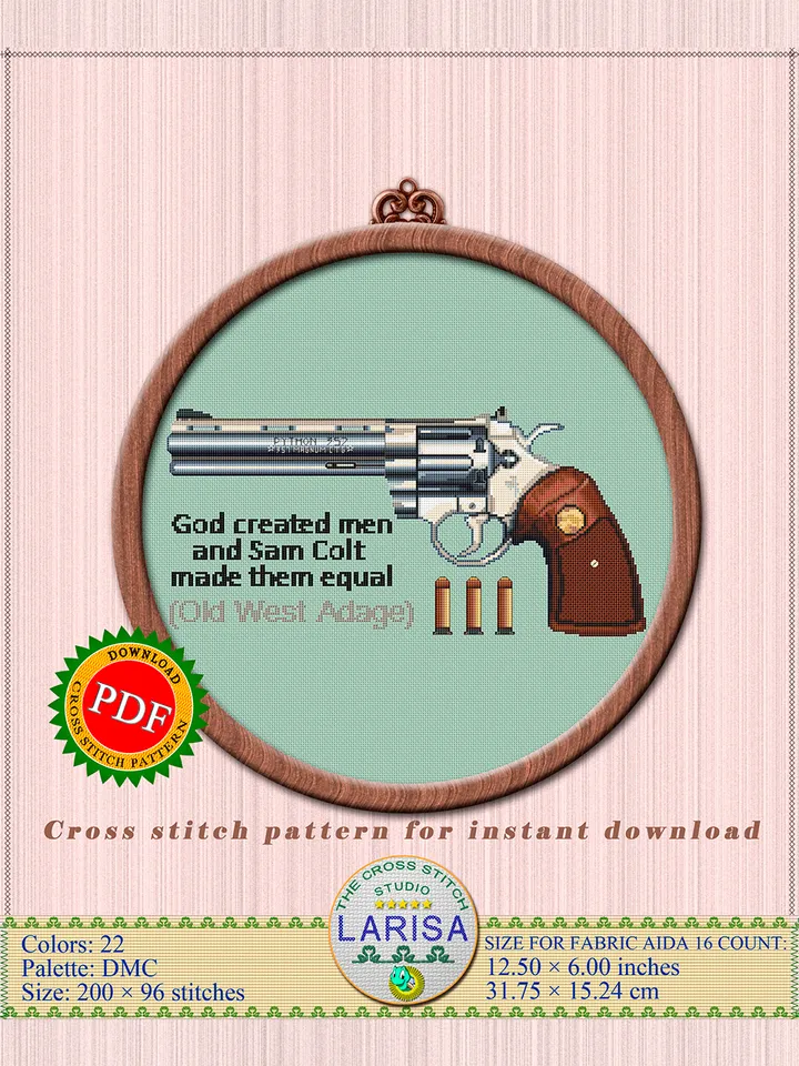 Revolver Cross Stitch Pattern | Colt Python | Pistol