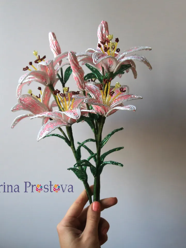 Beaded Rose,  fern and and lilies | French Beaded Flowers pattern | Seed bead patterns | Beading tutorial