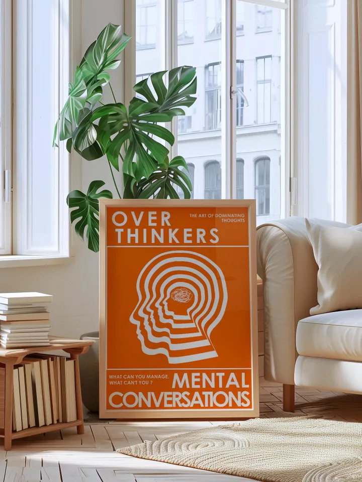 Overthinkers Retro Art Print: Orange White Trendy Room Decor (Digital Download)