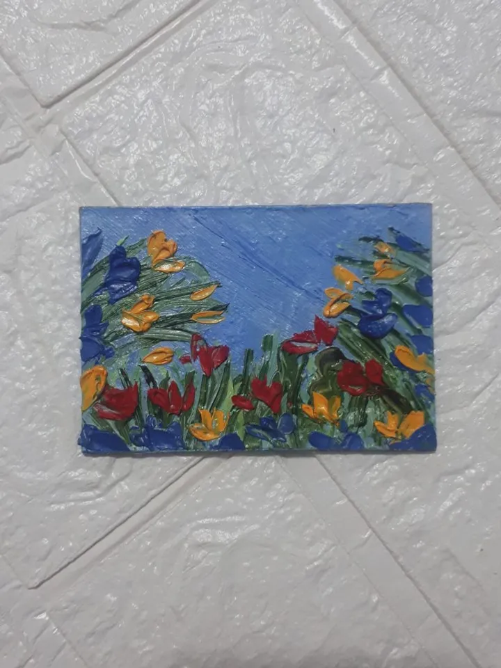 Original ACEO Floral Field, Painting Miniature Collectible Art 3D Textured Flowers Artwork