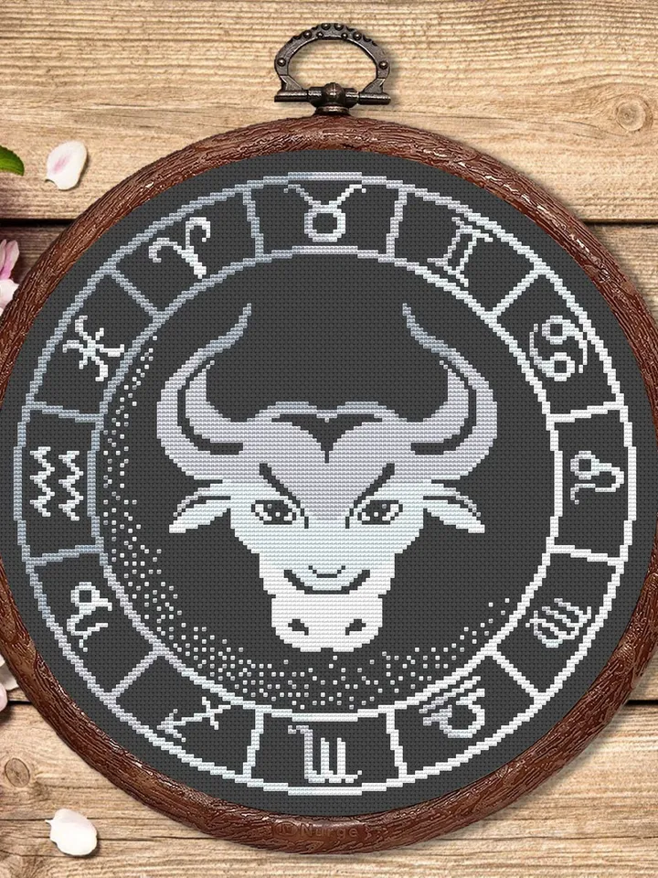 Taurus Silver Cross Stitch Pattern, Zodiac Cross Stitch, Astrology Cross Stitch, Aries Pattern, Zodiac Sign Cross Stitch, Taurus  #zdc015