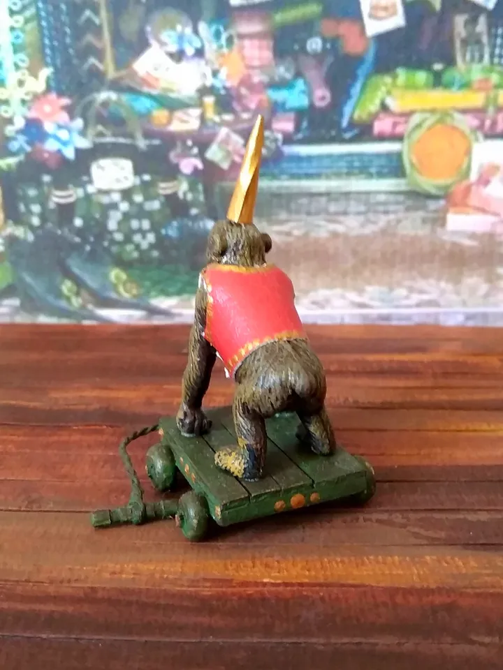 Monkey on a trolley. Wine toy for a doll.1:12 scale.