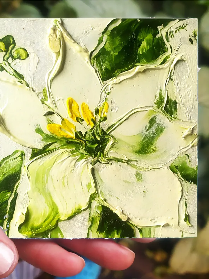 Lily Painting Flower Original Art Impasto Painting 4x4 painting Floral Small Painting by ArtProkopaloSv