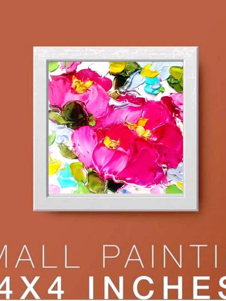Peony Painting Floral Original Art Impasto Oil Painting Flower Small Art by ArtProkopaloSv