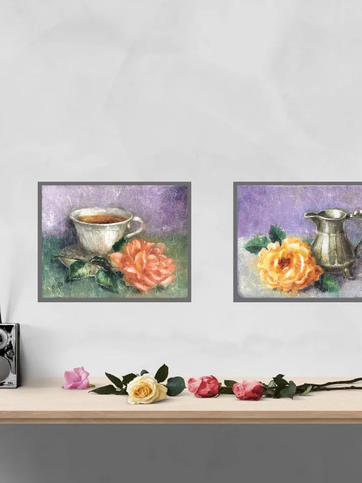 Roses Oil Painting Original Still Life Teacup Painting