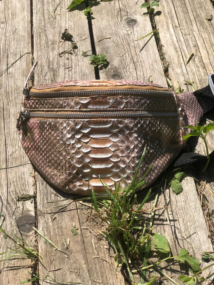 Genuine Python Skin Fanny Pack Bronze Color | Leather Belt Bag | Summer Bags | Unisex Fanny Pack | Exotic Leather Bags | Snake Print Bag